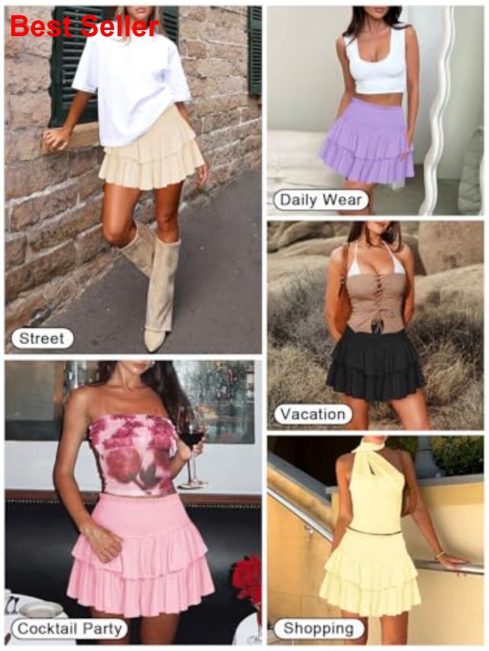 Cotton Silk Ruffle Mini Skort High Waist Athletic Skirt - Picture 6 of 7